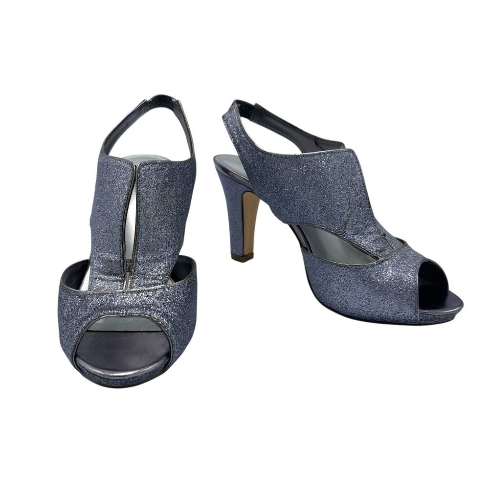 Lane Bryant Silver Glitter Peep-Toe Slingback Heels